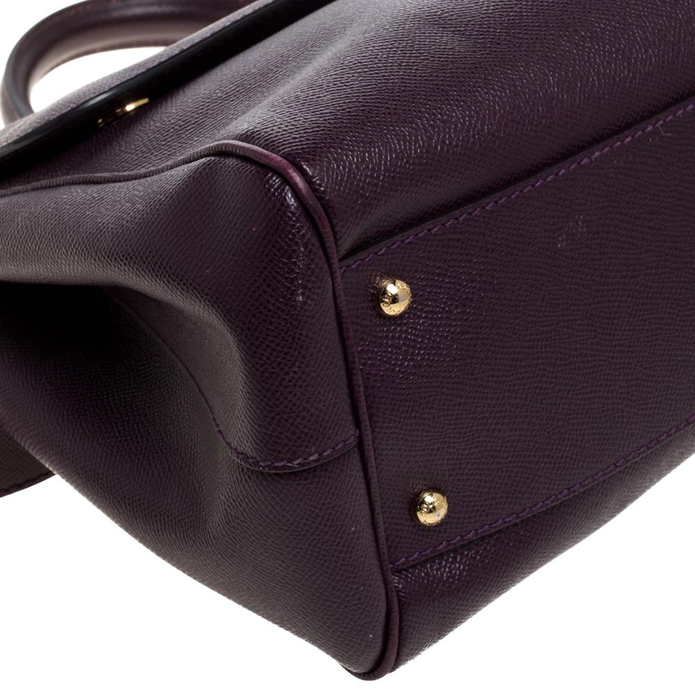 Dolce & Gabbana Purple Leather Large Miss Sicily Top Handle Bag 6