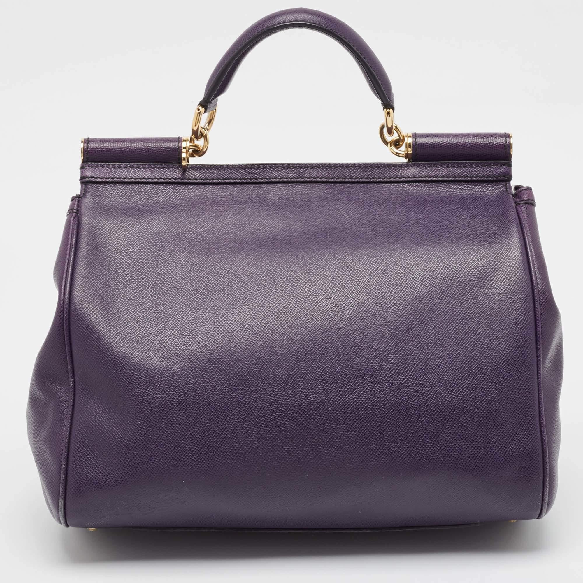 Dolce & Gabbana Purple Leather Large Miss Sicily Top Handle Bag In Good Condition For Sale In Dubai, Al Qouz 2