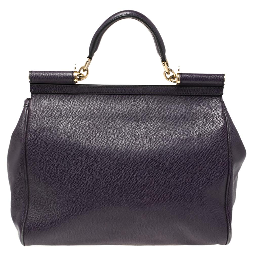 Dolce & Gabbana Purple Leather Large Miss Sicily Top Handle Bag In Good Condition In Dubai, Al Qouz 2