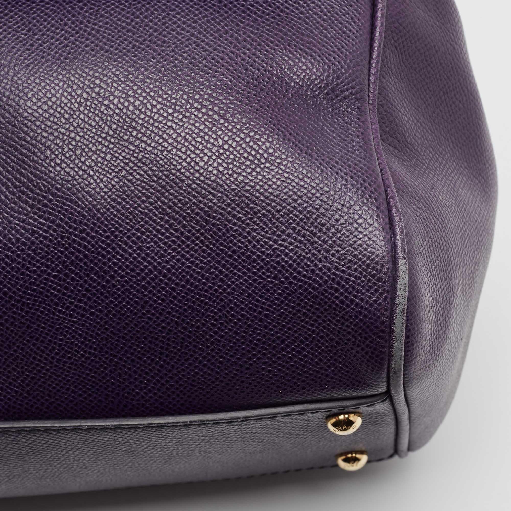 Dolce & Gabbana Purple Leather Large Miss Sicily Top Handle Bag For Sale 1