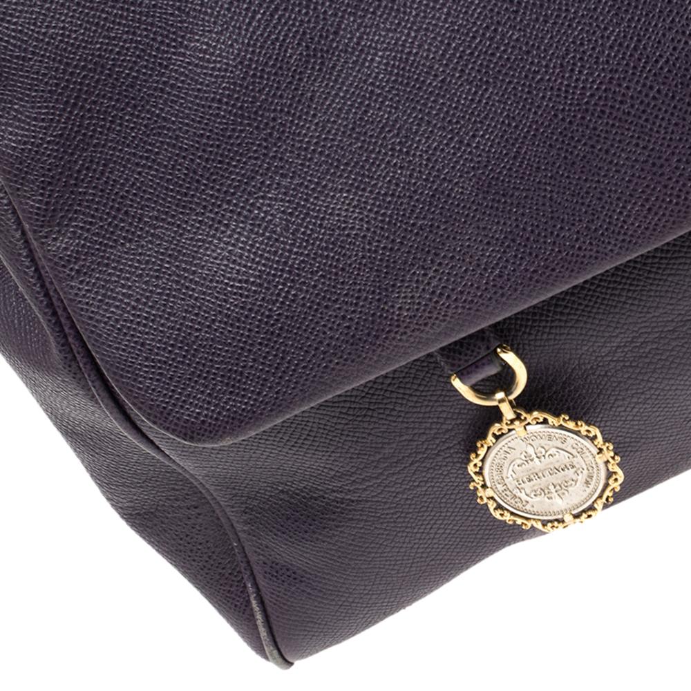 Dolce & Gabbana Purple Leather Large Miss Sicily Top Handle Bag 1