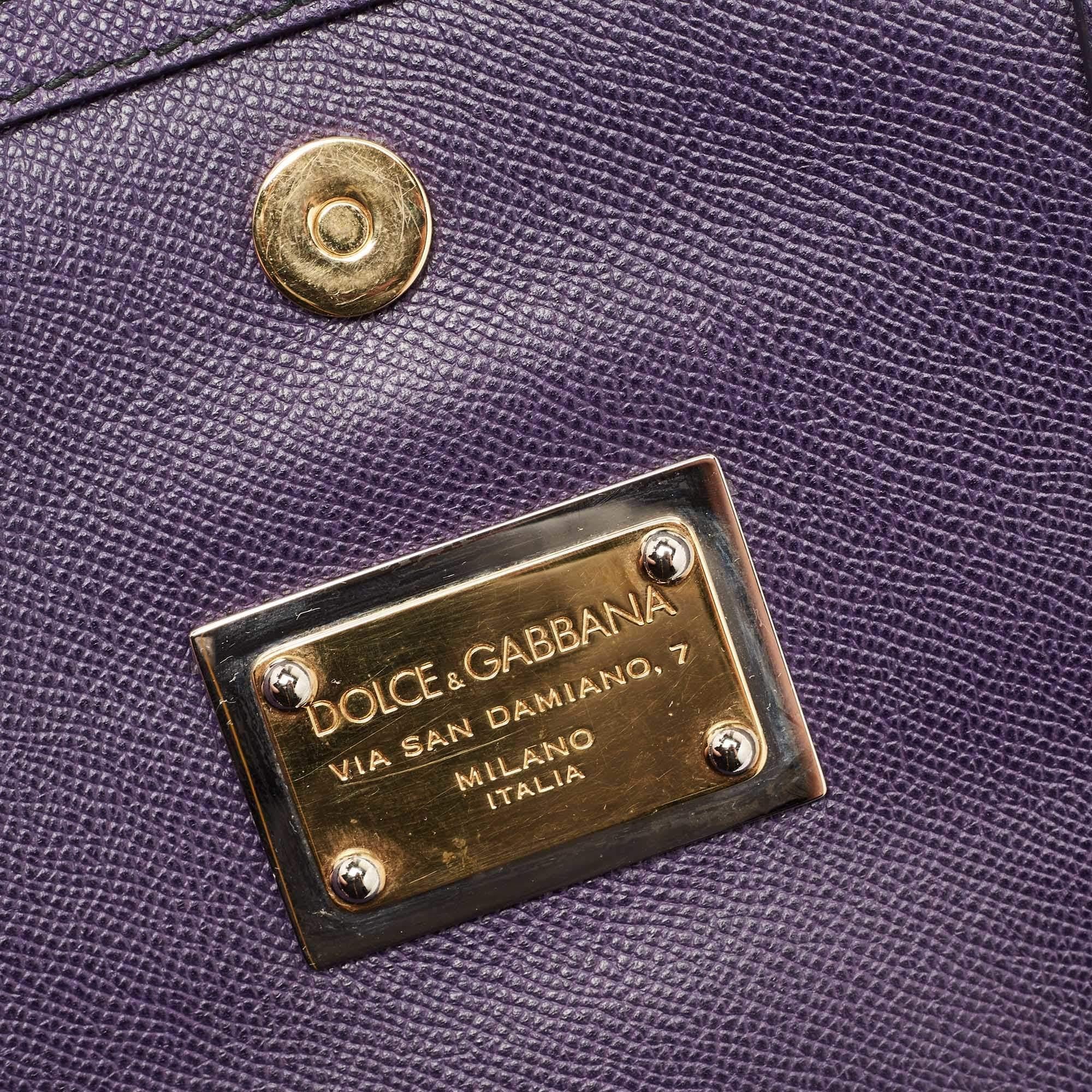Dolce & Gabbana Purple Leather Large Miss Sicily Top Handle Bag For Sale 3