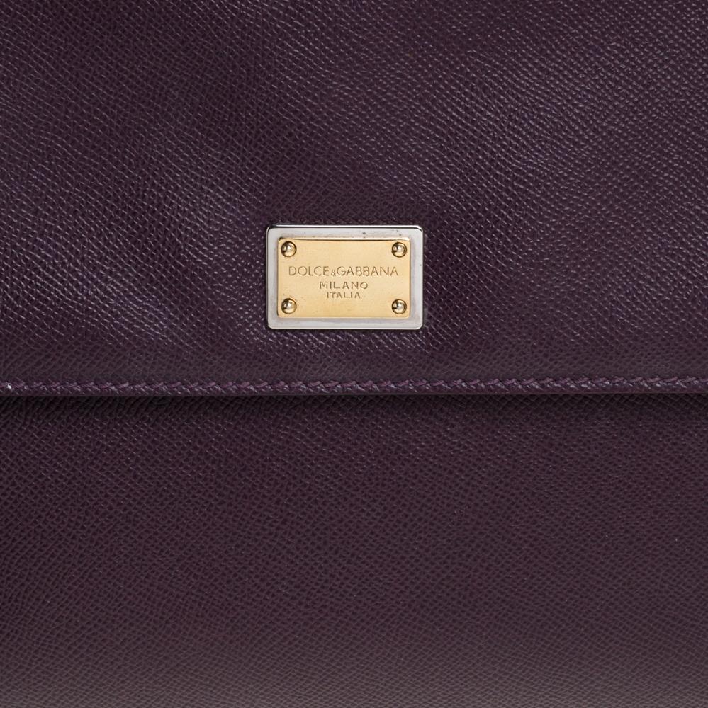 Dolce & Gabbana Purple Leather Large Miss Sicily Top Handle Bag 4