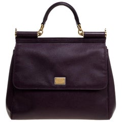 Dolce & Gabbana Purple Leather Large Miss Sicily Top Handle Bag