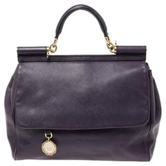 Dolce & Gabbana Purple Leather Large Miss Sicily Top Handle Bag