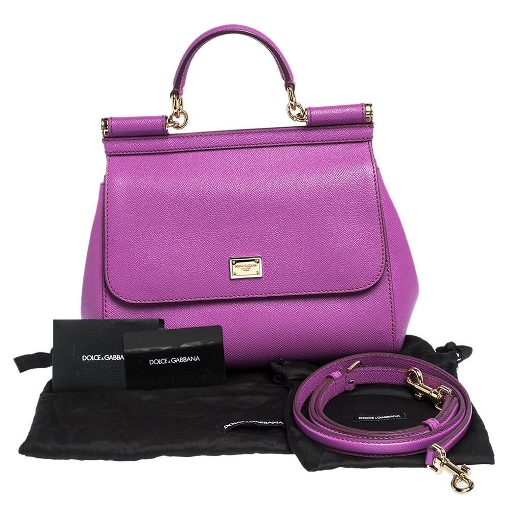 Dolce & Gabbana Purple Leather Medium Miss Sicily Bag In New Condition In Dubai, Al Qouz 2