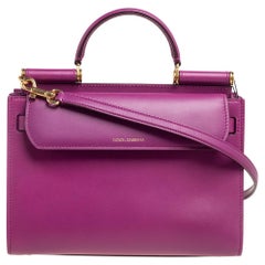 Dolce & Gabbana Purple Leather Medium Sicily 62 Top Handle Bag