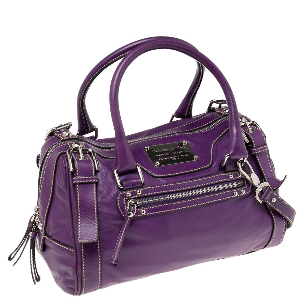 Dolce & Gabbana Purple Leather Miss Easy Way Boston Bag 3