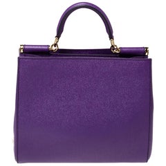 Dolce & Gabbana Purple Leather Miss Sicily Top Handle Bag