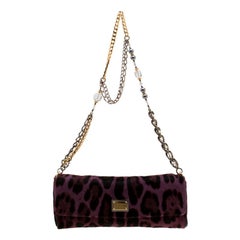 Dolce & Gabbana Purple Leopard Print Calfhair Chain Clutch