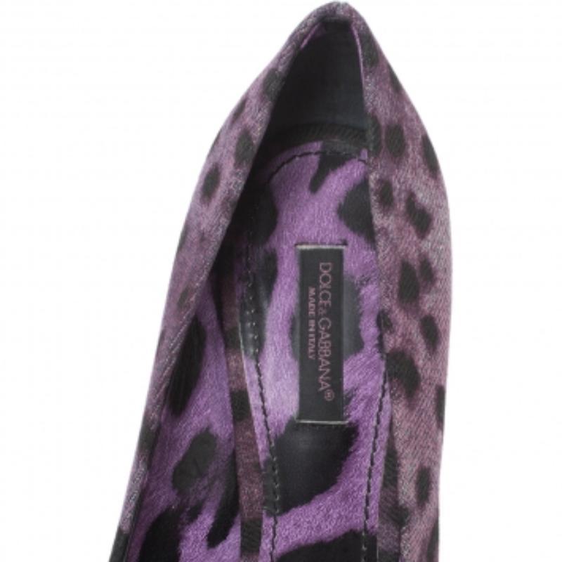 Black Dolce & Gabbana Purple Leopard Print Denim Peep Toe Platform Pumps Size 36.5 For Sale
