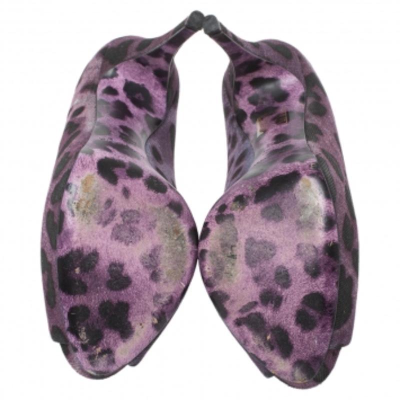 Women's Dolce & Gabbana Purple Leopard Print Denim Peep Toe Platform Pumps Size 36.5 For Sale