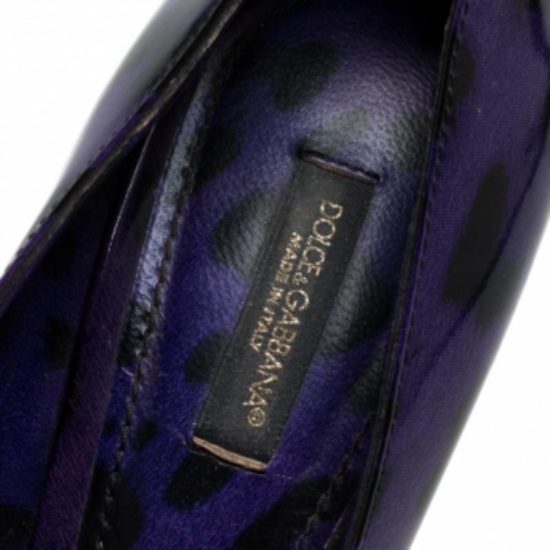 Dolce & Gabbana Purple Leopard Print Patent Leather Platform Pumps Size 37.5 For Sale 2