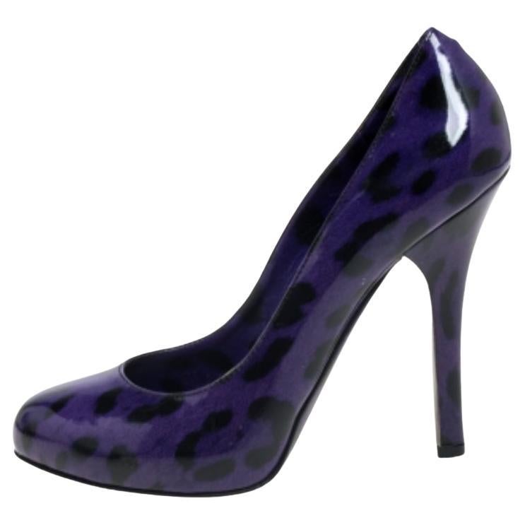 Dolce & Gabbana Purple Leopard Print Patent Leather Platform Pumps Size 37.5 For Sale