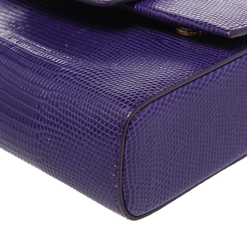 Dolce & Gabbana Purple Lizard Embossed Leather DG Millennials Shoulder Bag In Good Condition In Dubai, Al Qouz 2