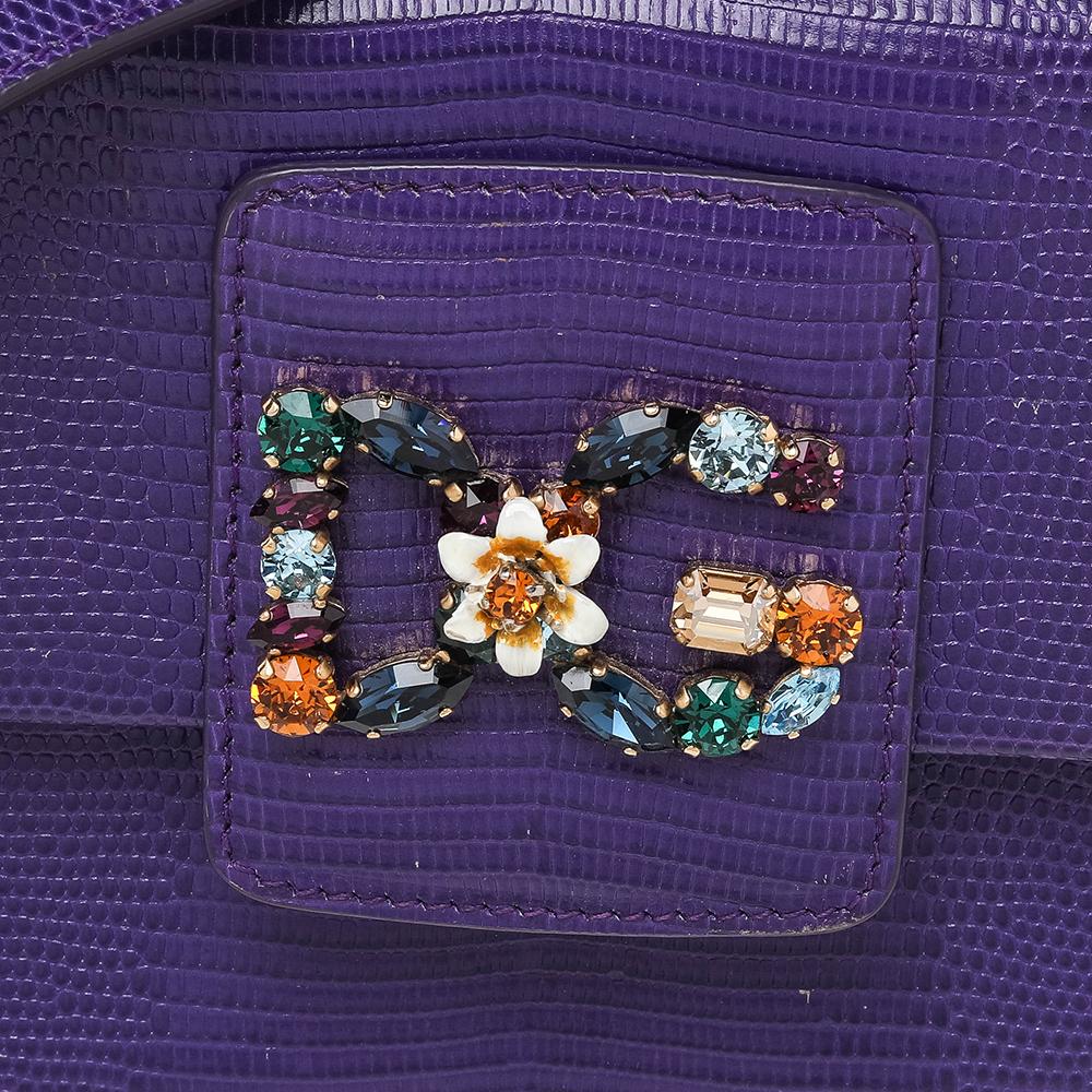 Women's Dolce & Gabbana Purple Lizard Embossed Leather DG Millennials Shoulder Bag