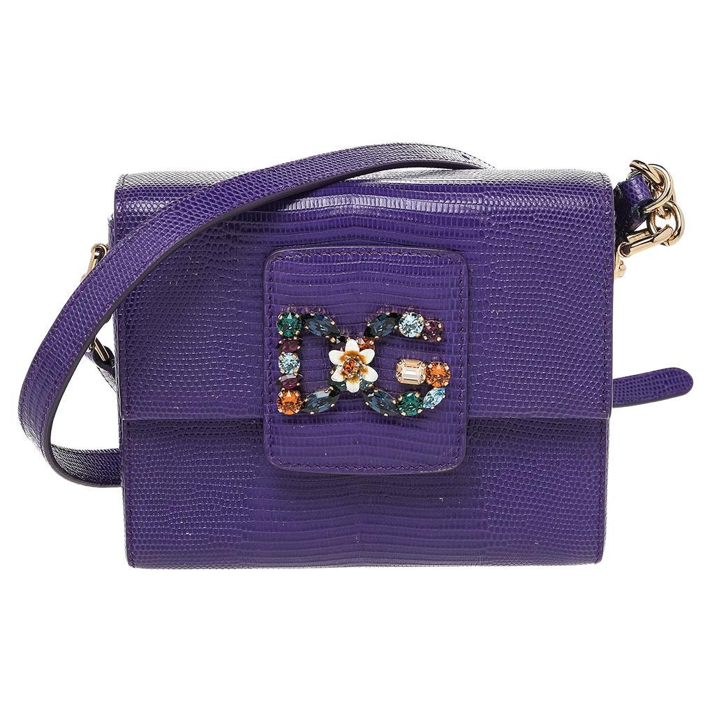 Dolce & Gabbana Purple Lizard Embossed Leather DG Millennials Shoulder Bag