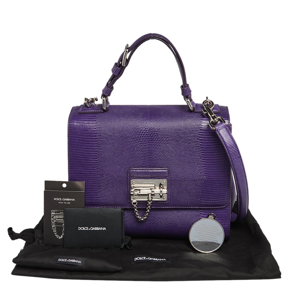 Dolce & Gabbana Purple Lizard Embossed Leather Medium Miss Monica Top Handle Bag 8