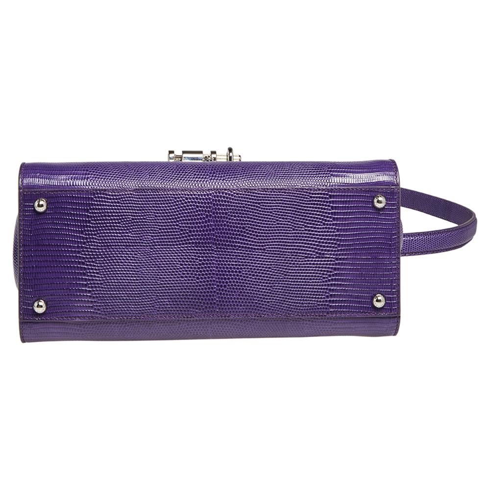 Dolce & Gabbana Purple Lizard Embossed Leather Medium Miss Monica Top Handle Bag 1