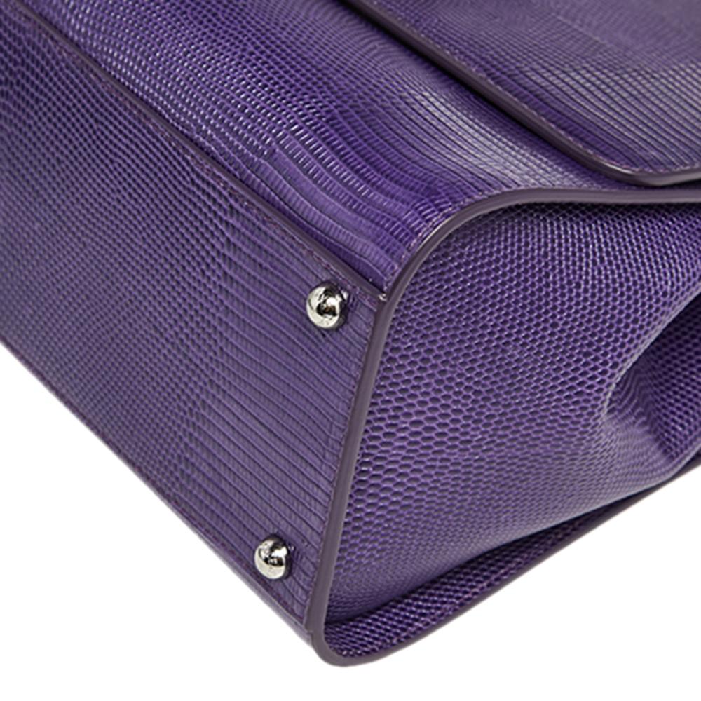 Dolce & Gabbana Purple Lizard Embossed Leather Medium Miss Monica Top Handle Bag 4