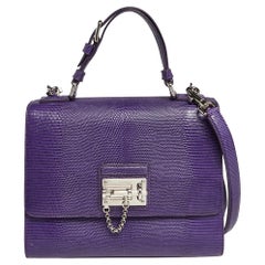 Dolce & Gabbana Purple Lizard Embossed Leather Medium Miss Monica Top Handle Bag