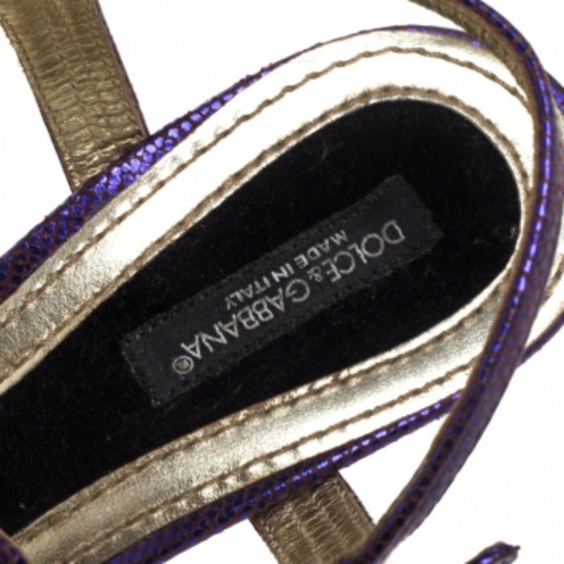 Dolce & Gabbana Purple Lizard Embossed Leather T Strap Sandals Size 36 For Sale 2