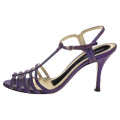 Dolce & Gabbana Purple Lizard Embossed Leather T Strap Sandals Size 36