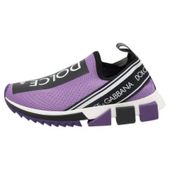 Dolce & Gabbana Purple Logo Print Knit Fabric Sorrento Sneakers Size 37