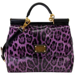 Dolce & Gabbana Purple Patent Miss Sicily Leopard Print Bag
