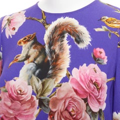 DOLCE GABBANA purple pink squirrel floral print cropped sleeve tunic top IT38 XS