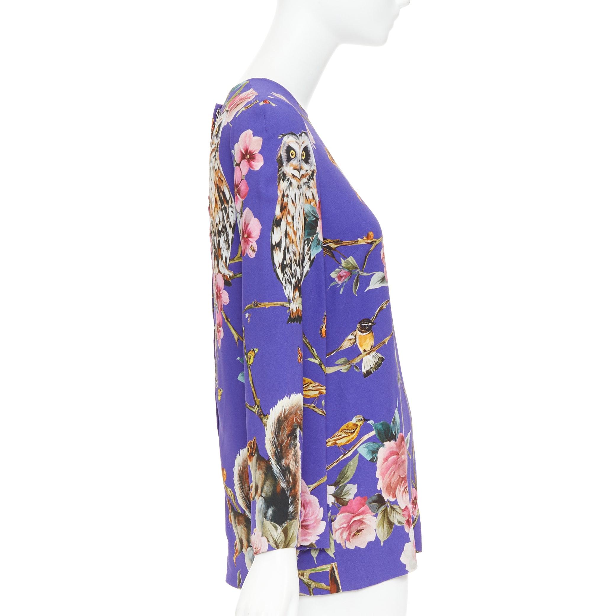 DOLCE GABBANA purple pink squirrel floral print cropped sleeve tunic top IT38 XS In condizioni ottime in vendita a Hong Kong, NT