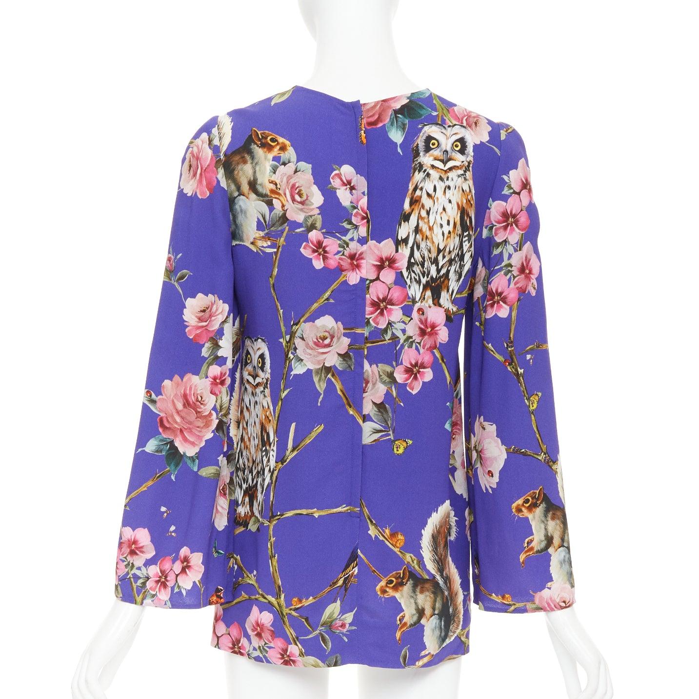 Donna DOLCE GABBANA purple pink squirrel floral print cropped sleeve tunic top IT38 XS in vendita