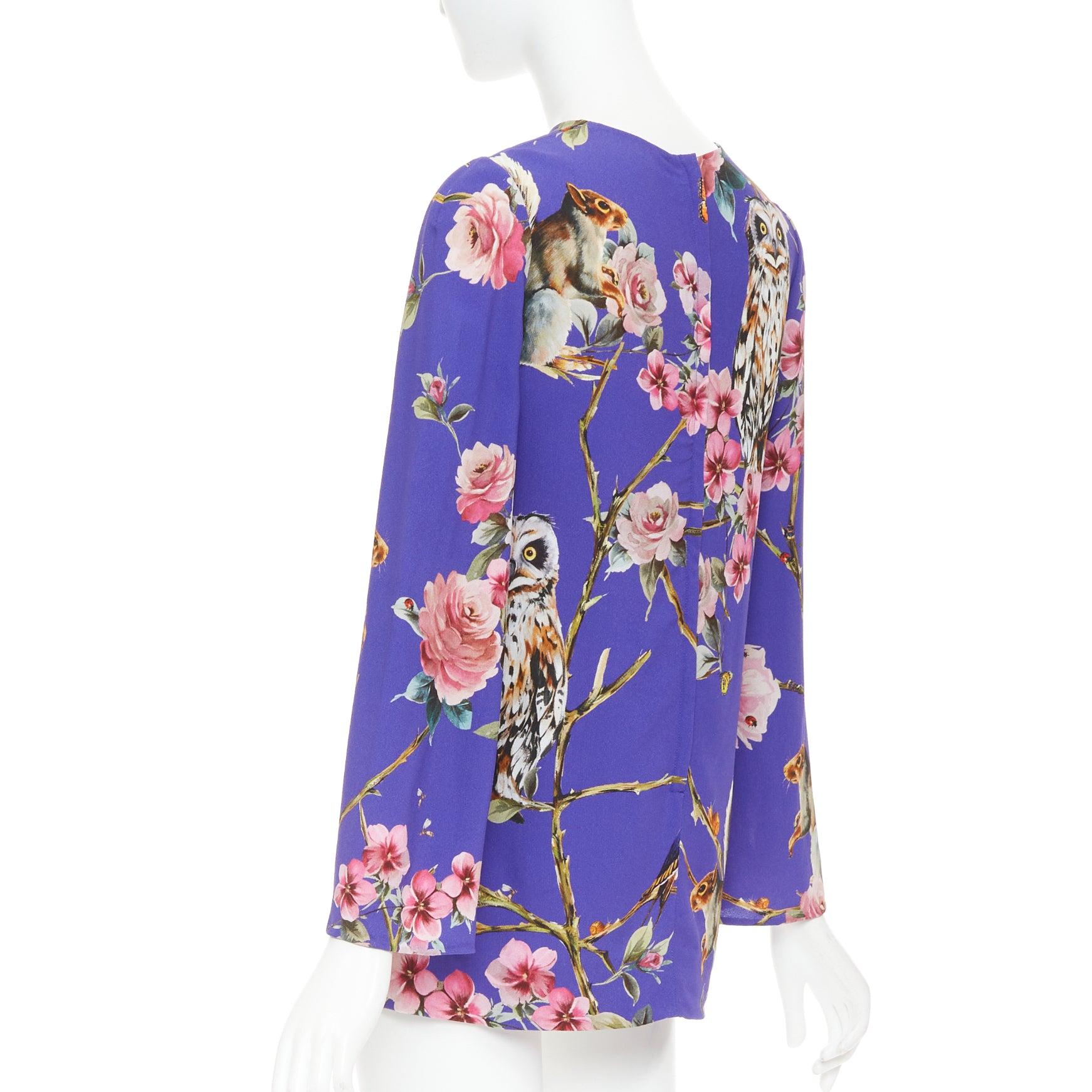DOLCE GABBANA purple pink squirrel floral print cropped sleeve tunic top IT38 XS in vendita 1