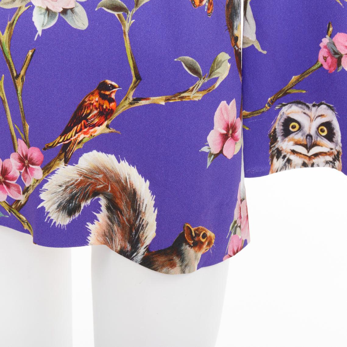 DOLCE GABBANA purple pink squirrel floral print cropped sleeve tunic top IT38 XS in vendita 2
