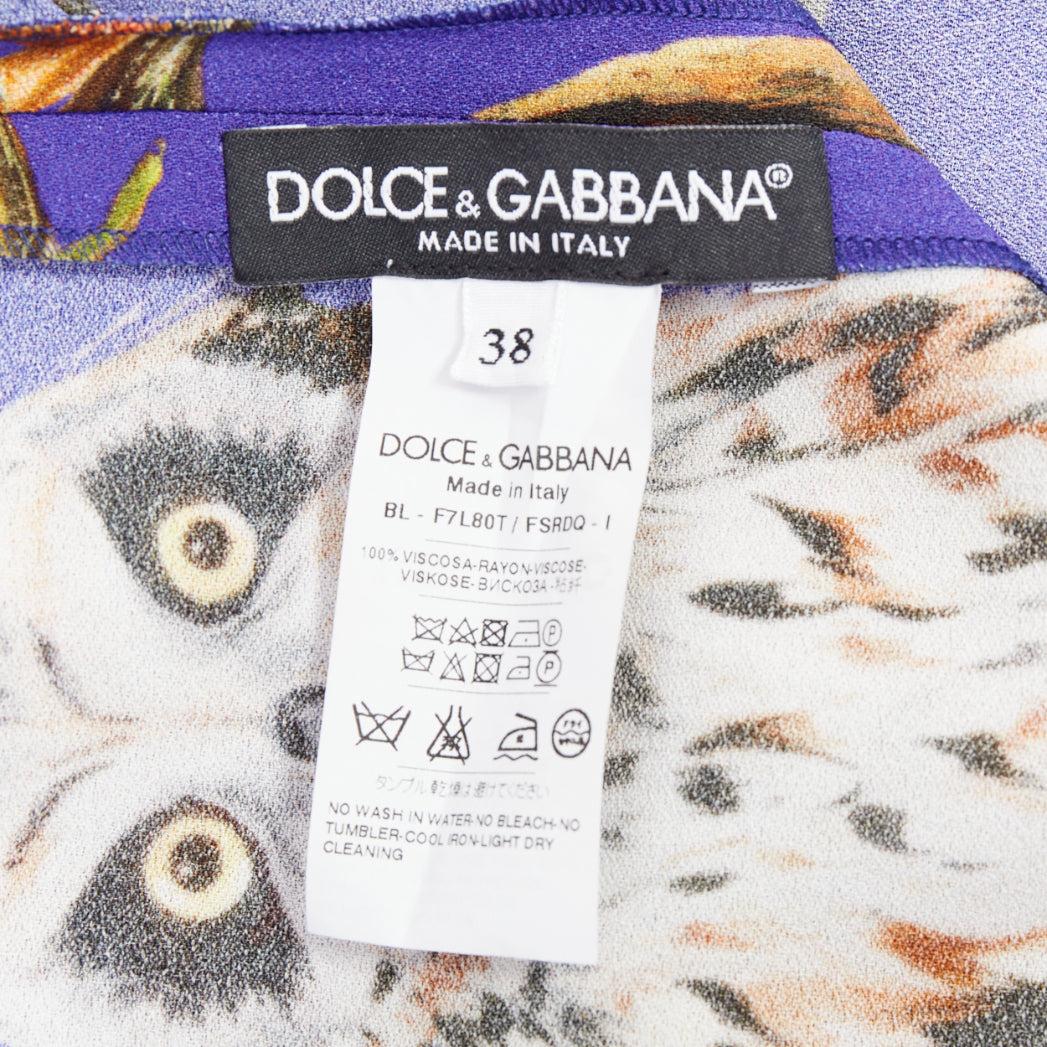 DOLCE GABBANA purple pink squirrel floral print cropped sleeve tunic top IT38 XS in vendita 3