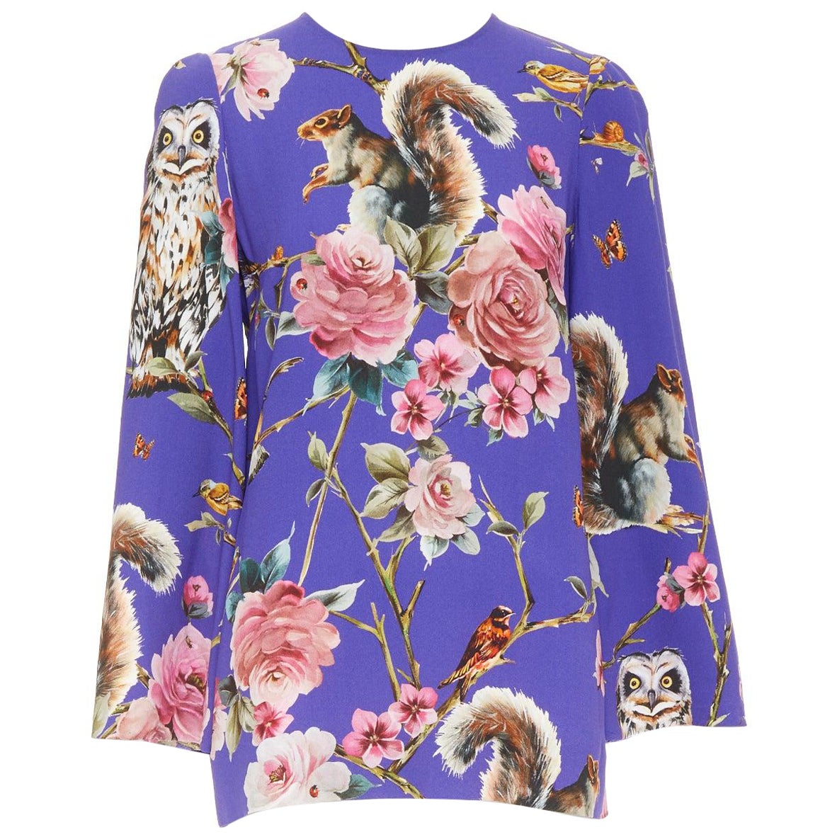 DOLCE GABBANA purple pink squirrel floral print cropped sleeve tunic top IT38 XS