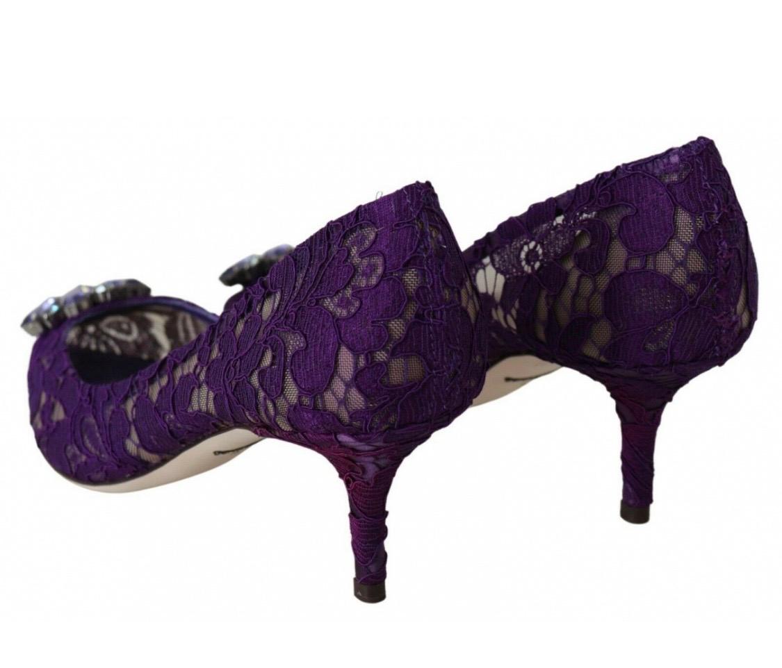 Dolce & Gabbana purple PUMP lace
shoes with jewel detail on the top heels  For Sale 1