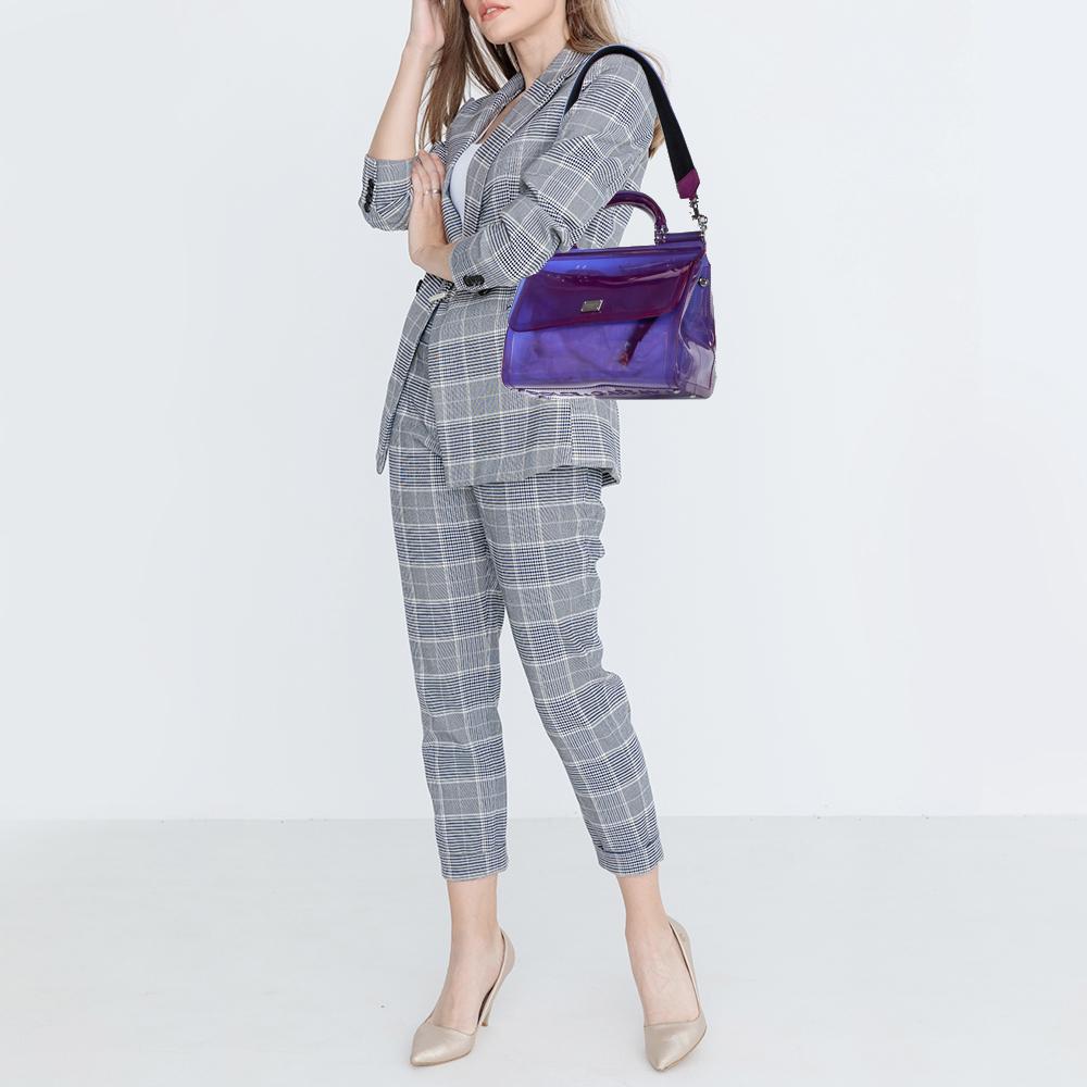 Dolce & Gabbana Purple PVC Medium Miss Sicily Top Handle Bag In Good Condition In Dubai, Al Qouz 2