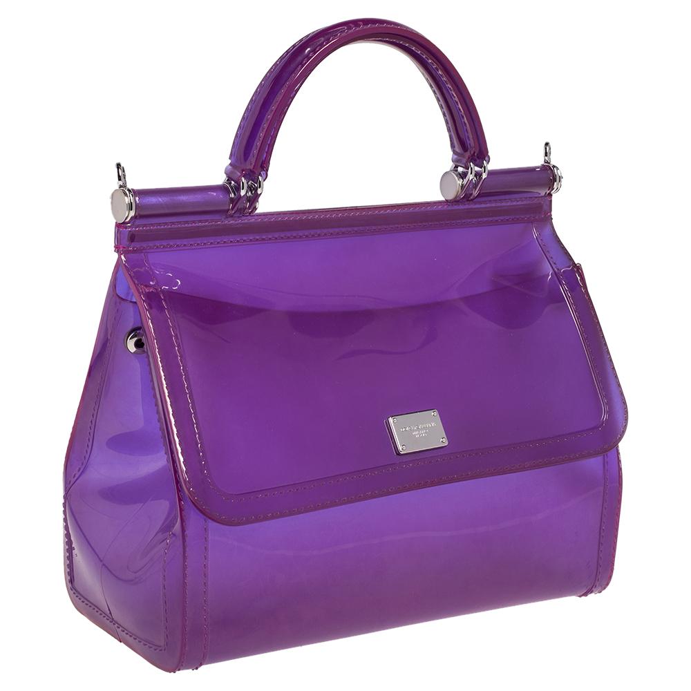 Women's Dolce & Gabbana Purple PVC Medium Miss Sicily Top Handle Bag