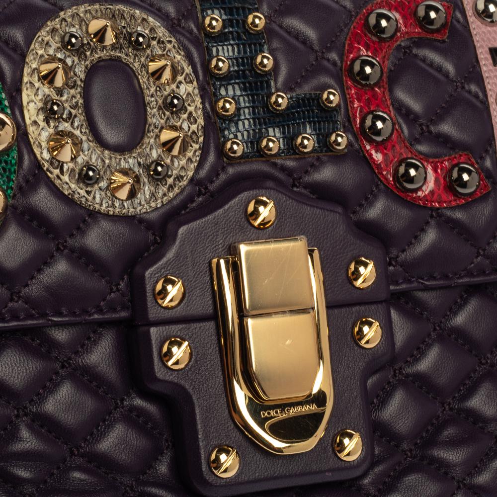 Dolce & Gabbana Purple Quilted Leather Lucia Embellished Shoulder Bag 7