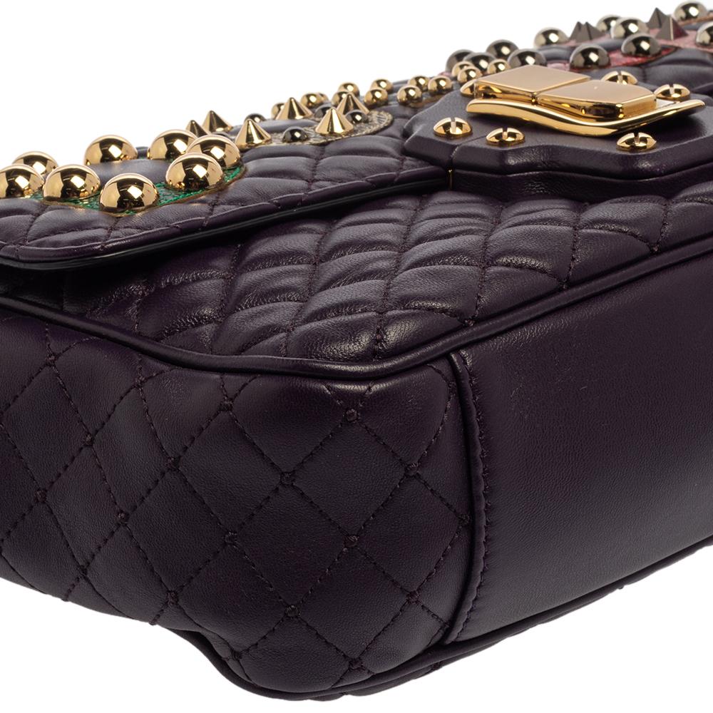 Dolce & Gabbana Purple Quilted Leather Lucia Embellished Shoulder Bag 10