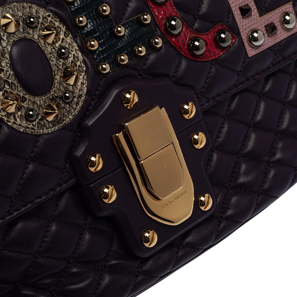 Dolce & Gabbana Purple Quilted Leather Lucia Embellished Shoulder Bag 8