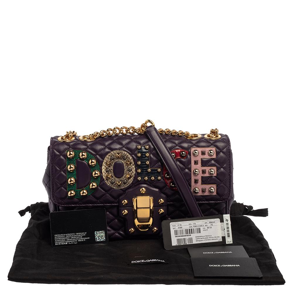 Dolce & Gabbana Purple Quilted Leather Lucia Embellished Shoulder Bag 11