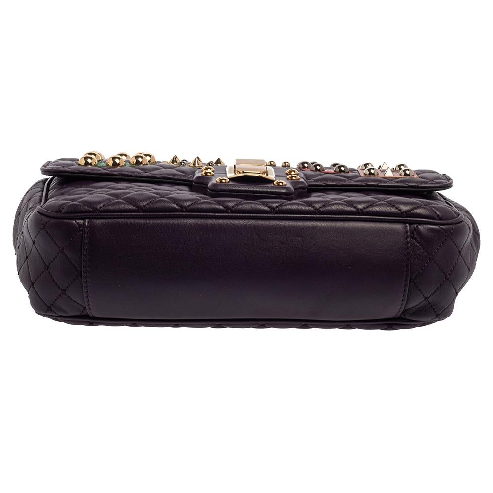 Black Dolce & Gabbana Purple Quilted Leather Lucia Embellished Shoulder Bag