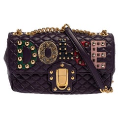 Dolce & Gabbana Purple Quilted Leather Lucia Embellished Shoulder Bag