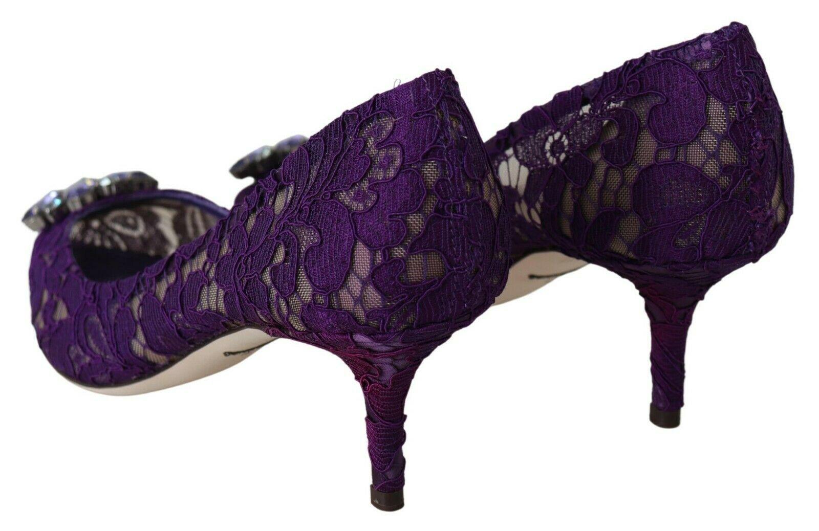 Women's Dolce & Gabbana Purple Rainbow Taormina Lace Pumps Shoes Heels Jewels Crystals