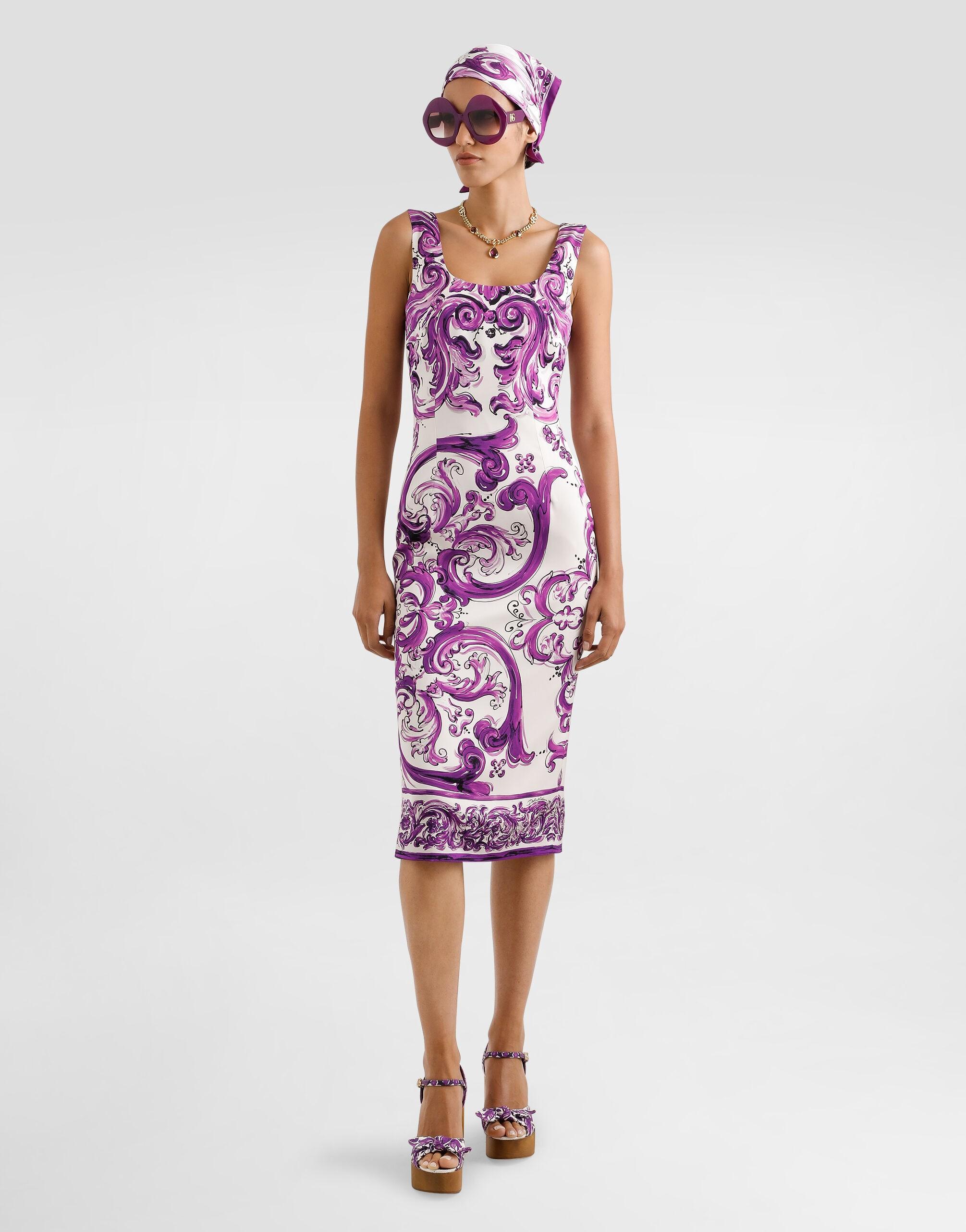 DOLCE & GABBANA seda morada 2025 MAJOLICA Vestido MIDI 42 M en venta 2