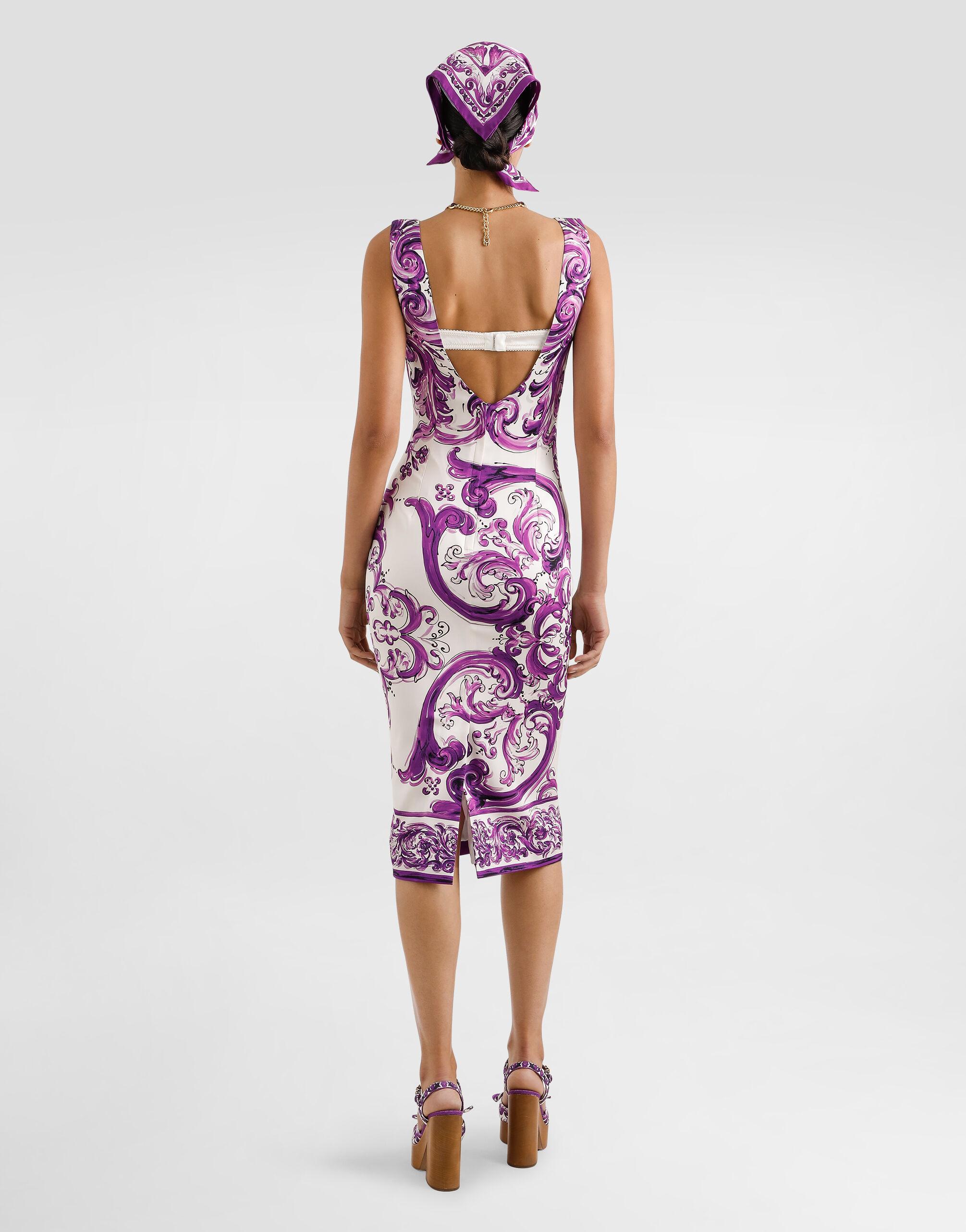 DOLCE & GABBANA seda morada 2025 MAJOLICA Vestido MIDI 42 M en venta 3