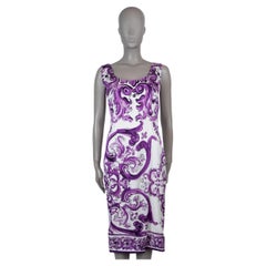 DOLCE & GABBANA purple silk 2025 MAJOLICA MIDI Dress 42 M