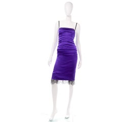 Dolce & Gabbana Purple Silk Bodycon Ruched Corset Dress With Black Lace Trim
